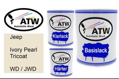 Jeep, Ivory Pearl Tricoat, WD / JWD: 1L Lackdose + 1L Klarlack + 500ml Härter - Set, von ATW Autoteile West.